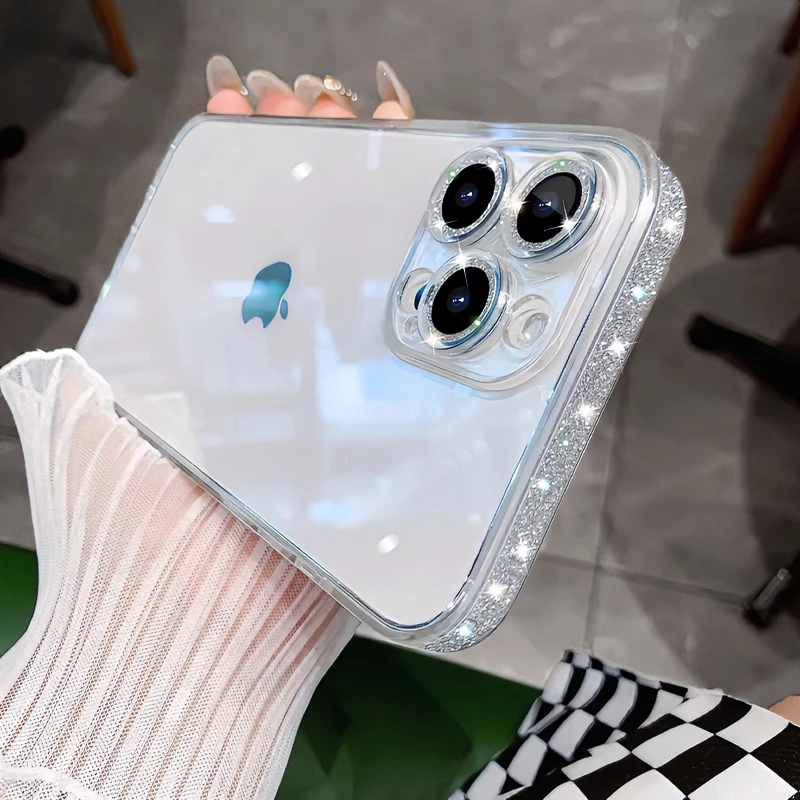 适用苹果15promax手机壳闪粉边框钢化iphone14玻璃新款16ProMax