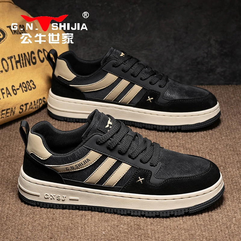 公牛世家男鞋板鞋秋冬新款厚底运动休闲皮鞋百搭加绒保暖男士棉鞋
