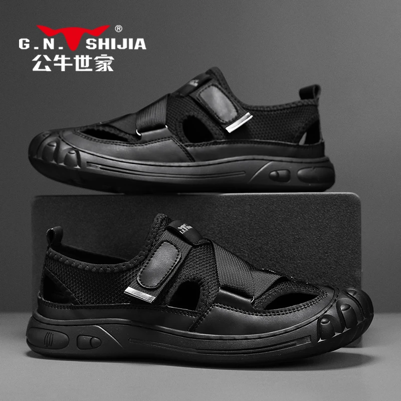 公牛世家凉鞋男款夏季涉水开车一脚蹬男士防臭钓鱼洞洞沙滩凉拖鞋