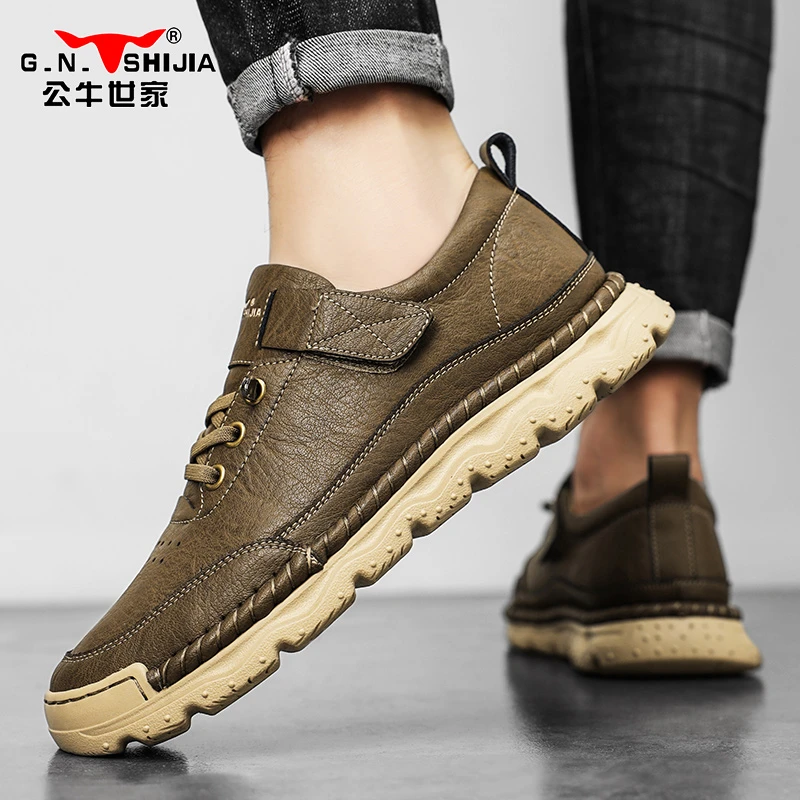 公牛世家男鞋秋季新款高级感休闲皮鞋男软底软面上班工作低帮板鞋