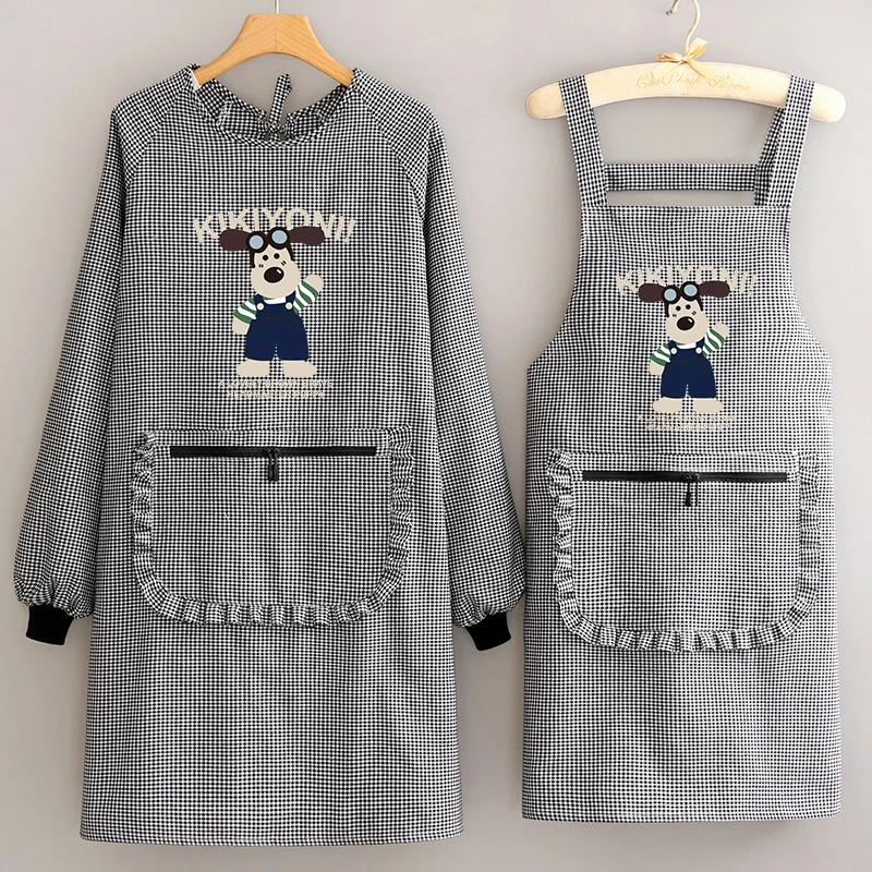 卡通可爱家用厨房防污透气长袖围裙餐饮专用护衣罩衣女新款工作服