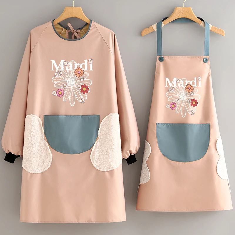 简约厨房家用防水围裙定制logo印字可爱卡通罩衣女新款餐饮工作服