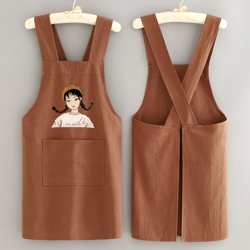 简约棉麻家用厨房做饭围裙定制logo印字防污透气围腰女上班工作服