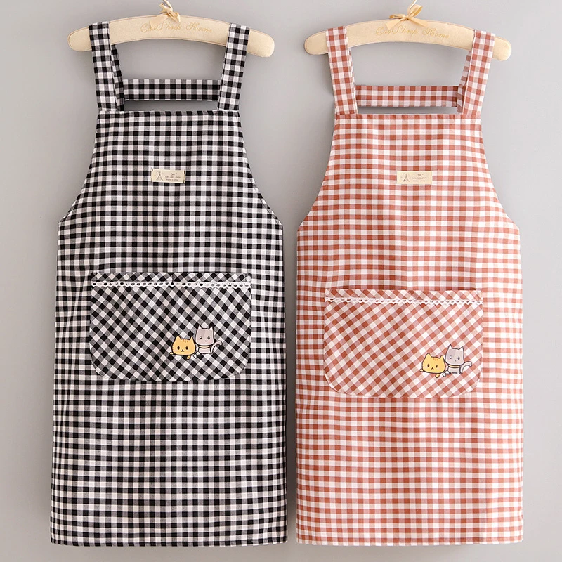 时尚家用厨房双层棉布围裙防污透气耐脏做饭围腰女餐饮专用工作服