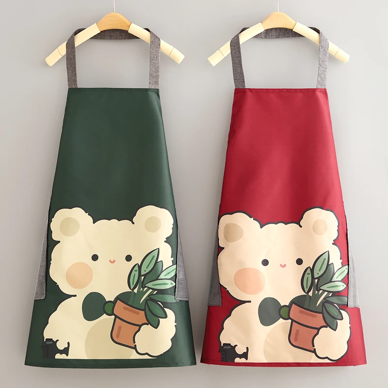 卡通可爱环保防水围裙厨房家用2024新款做饭围腰上班餐饮工作服女