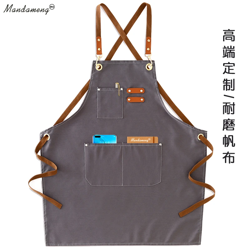 防污耐脏帆布围裙定制logo印字厨房家用大人围腰餐饮专用工作服女