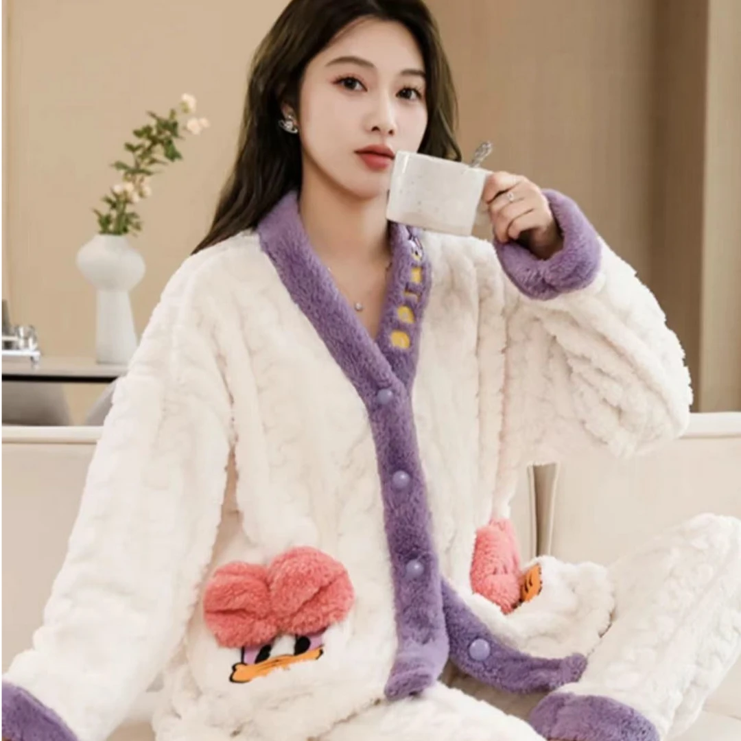 3101秋冬季女款睡衣套装甜美网红女士加绒款保暖家居服可外穿套装