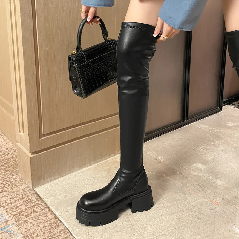 过膝靴女靴长靴女过膝2025新款冬季靴子女弹力长筒靴女鞋春秋单靴