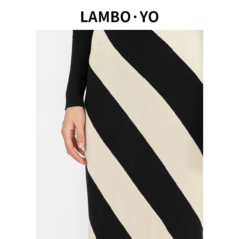 秋冬24新款条纹高腰包臀裙显瘦中长款针织舒适半身裙女