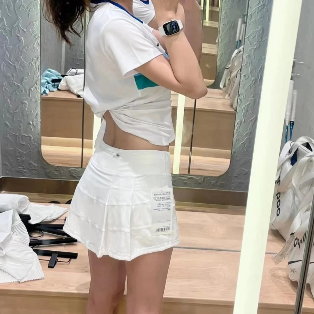 春夏瑜伽服裸感面料女士网球运动短裙短裤百褶裙百搭假两件防走光