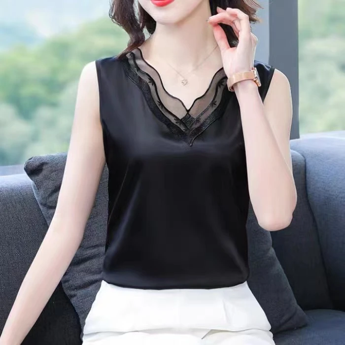 黑色吊带背心女新款西服西装春秋内搭蕾丝醋酸上衣夏外穿打底小衫