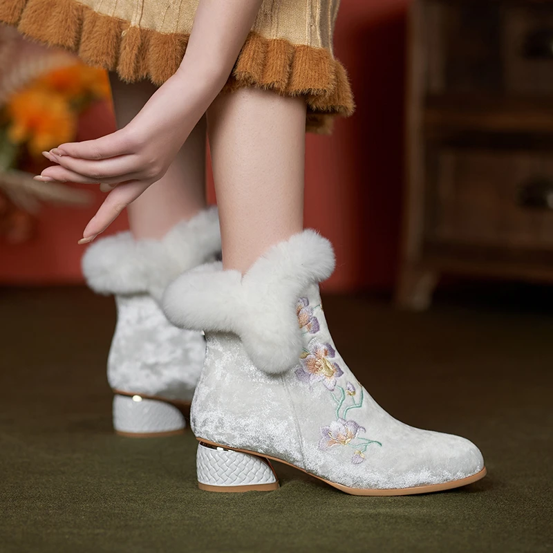 零尚舞度《云间意》原创复古国风低跟旗袍短靴民族风女鞋 3310