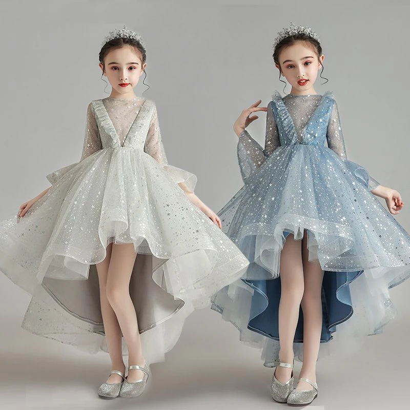 公主礼服高贵公主风小主持人洋气蓬蓬裙子女童晚礼服拖尾花童纱裙