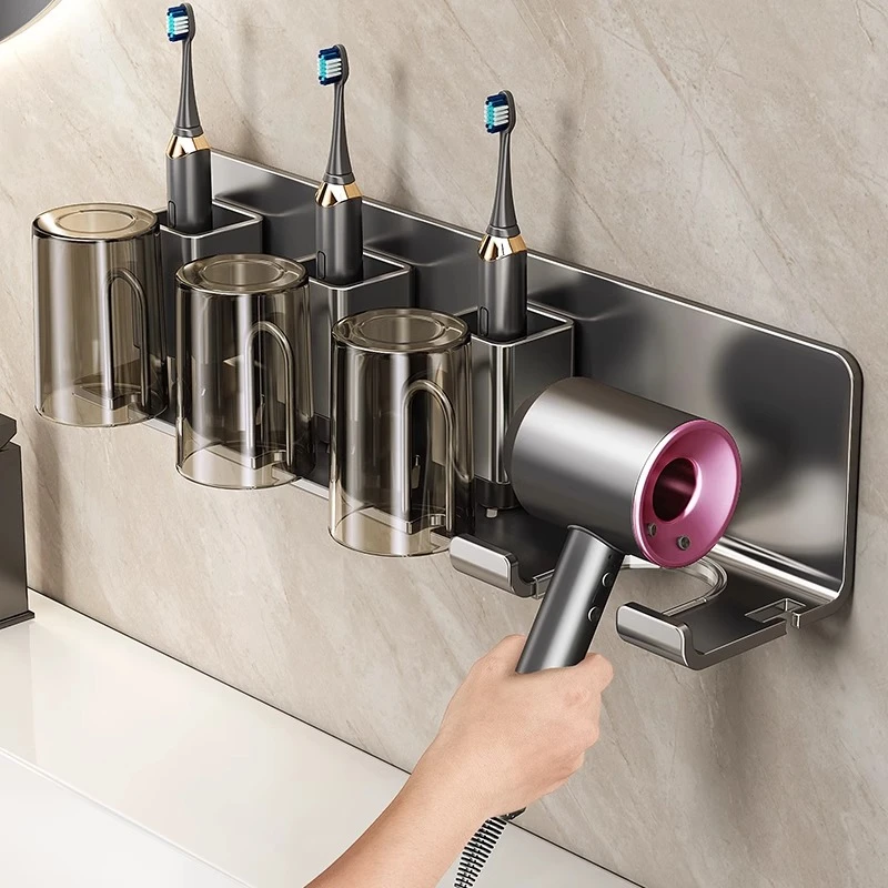 优勤牙刷置物架免打孔卫生间吹风机支架壁挂式1个×1个漱口杯挂架