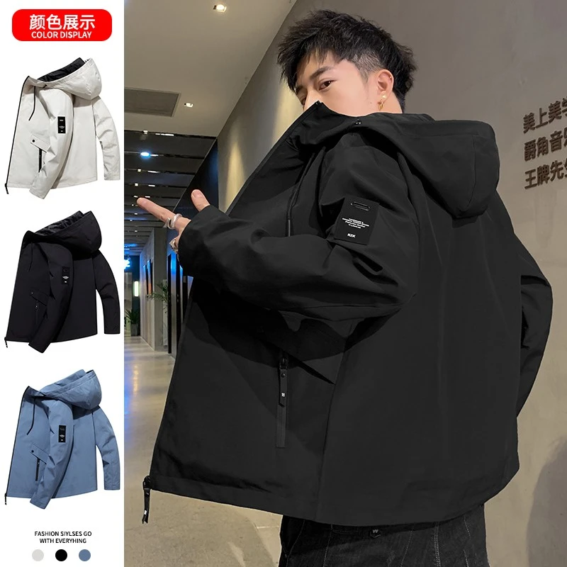 男女同款冬季夹克春秋连帽宽松潮流百搭情侣外套男户外运动冲锋衣