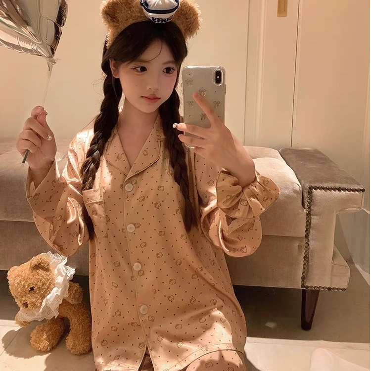 【金喵KT】网红Kitty女款夏季法式长袖长裤休闲冰丝薄款少女香槟金