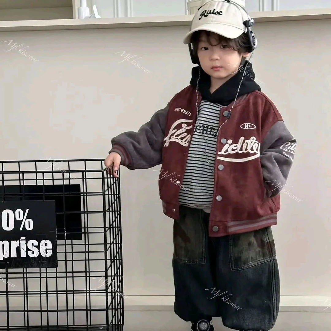 男童装冬季加绒加厚套装儿童韩版棉服三件套宝宝加绒牛仔裤潮FY