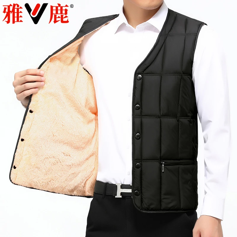 V/雅鹿秋冬新款男士加绒加厚短款马甲背心2022中老年大码马夹坎肩