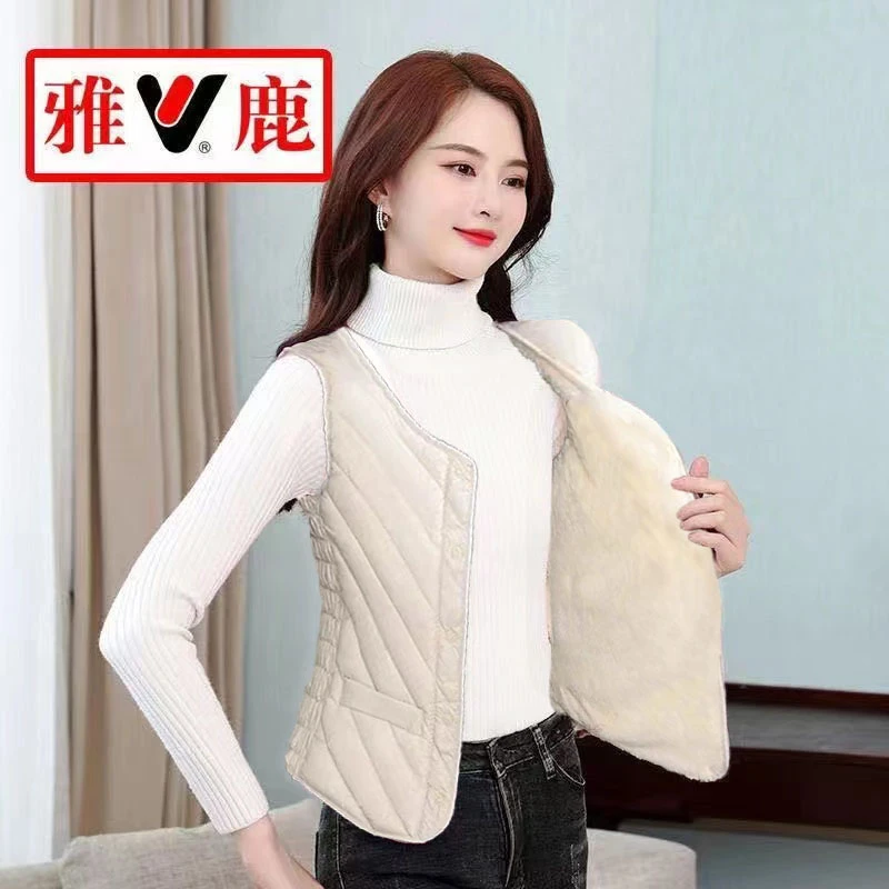 V/雅鹿秋冬棉马甲女加绒2022新款修身轻薄短款保暖棉内胆贴身背心