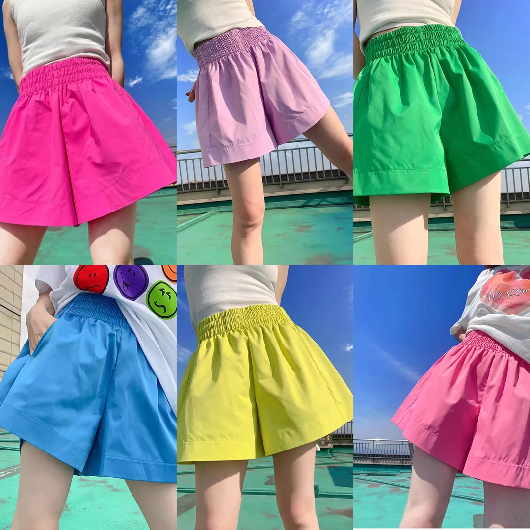 2025新款多巴胺彩色高腰休闲夏宽松显瘦薄款透气速干A字阔腿短裤