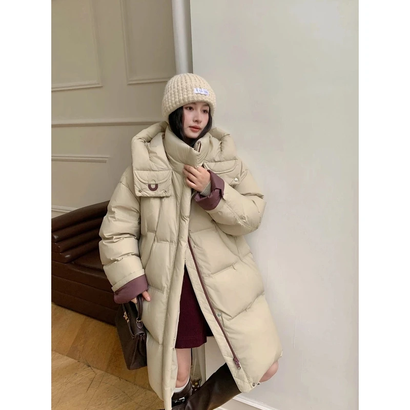 NVOEWA 冬季时尚气质极简百搭韩系长款连帽羽绒服女装1967