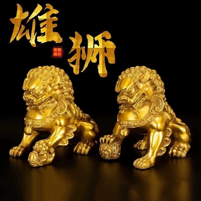 民俗文玩铜杂件铜狮子摆件狮子一对门口办公室客厅店铺故宫狮摆设