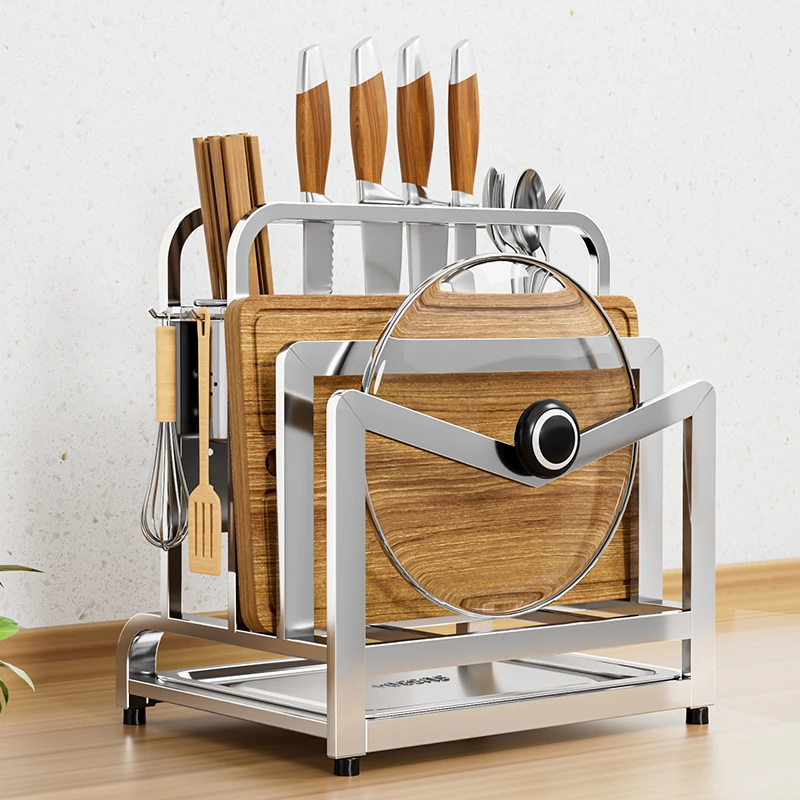 厨伴不锈钢厨房刀具置物架台面菜板架菜刀筷笼一体刀架案板收纳架
