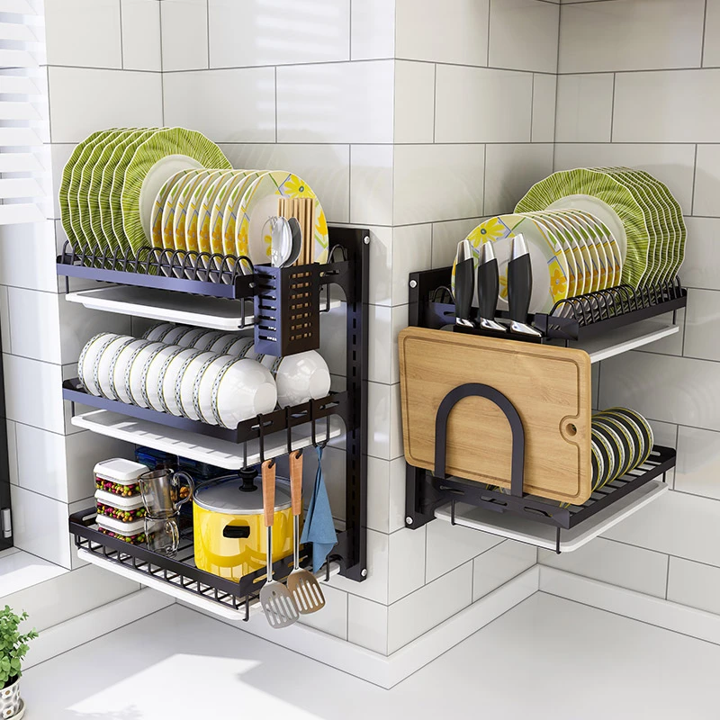 304不锈钢碗碟沥水架厨房置物架沥水碗架免打孔壁挂式碗筷收纳架