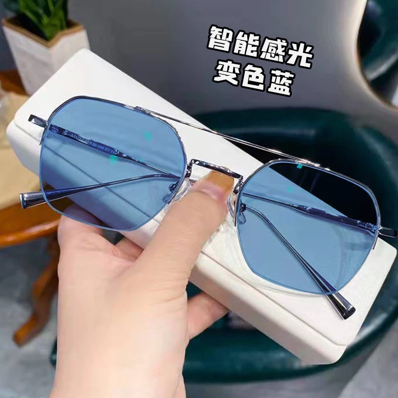 变色眼镜近视男潮帅气防蓝光大框可配度数金属金丝双梁大框眼镜女