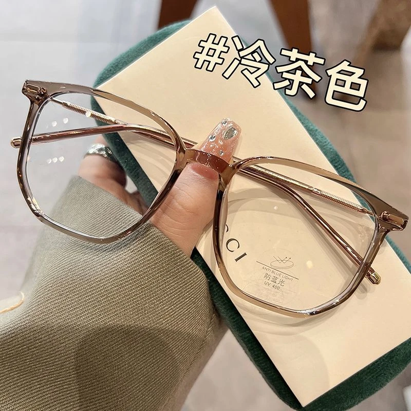 冷茶色素颜大框近视眼镜女可配度数防蓝光显脸小韩版平光护目镜男