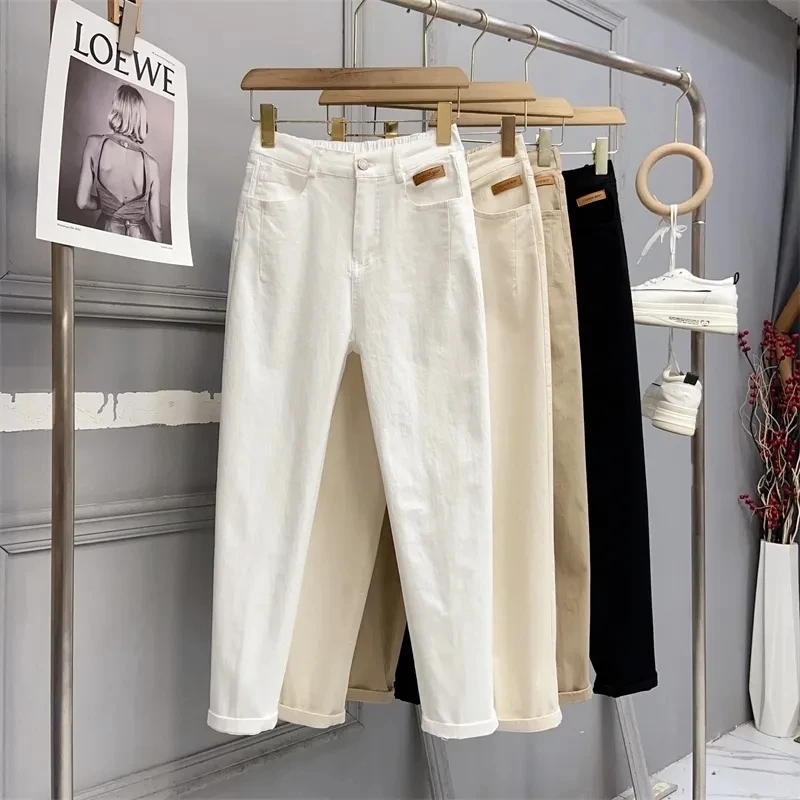 春秋新款裤子女款爆款白色宽松显瘦松紧腰高腰百搭女士新款裤子