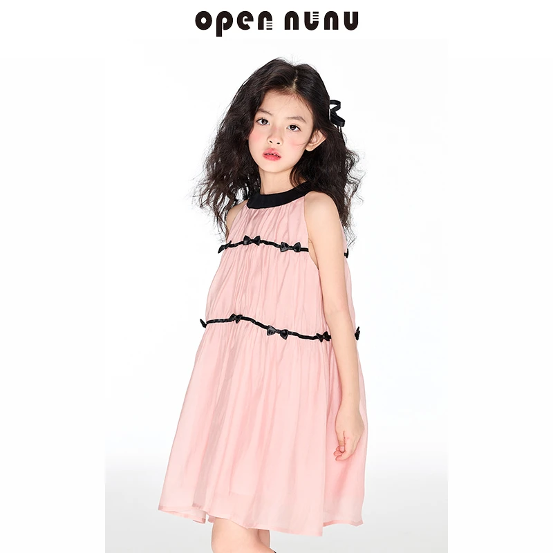 Opennunu女童法式立体蝴蝶结仙女裙夏季新款梦幻粉儿童无袖连衣裙