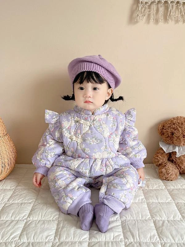 巴拉拉吧婴儿衣服秋冬超萌夹棉保暖哈衣宝宝冬装连体衣可爱加绒加