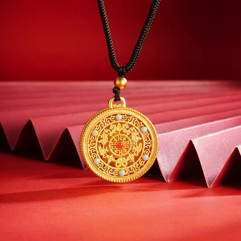 罗盘吊坠手工时尚情侣双面国潮挂坠传承龙凤呈祥