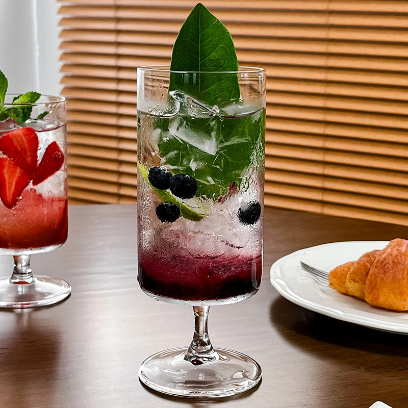 直筒杯果茶冷饮杯鸡尾酒饮品杯饮料水杯子ins风高脚果汁杯玻璃杯