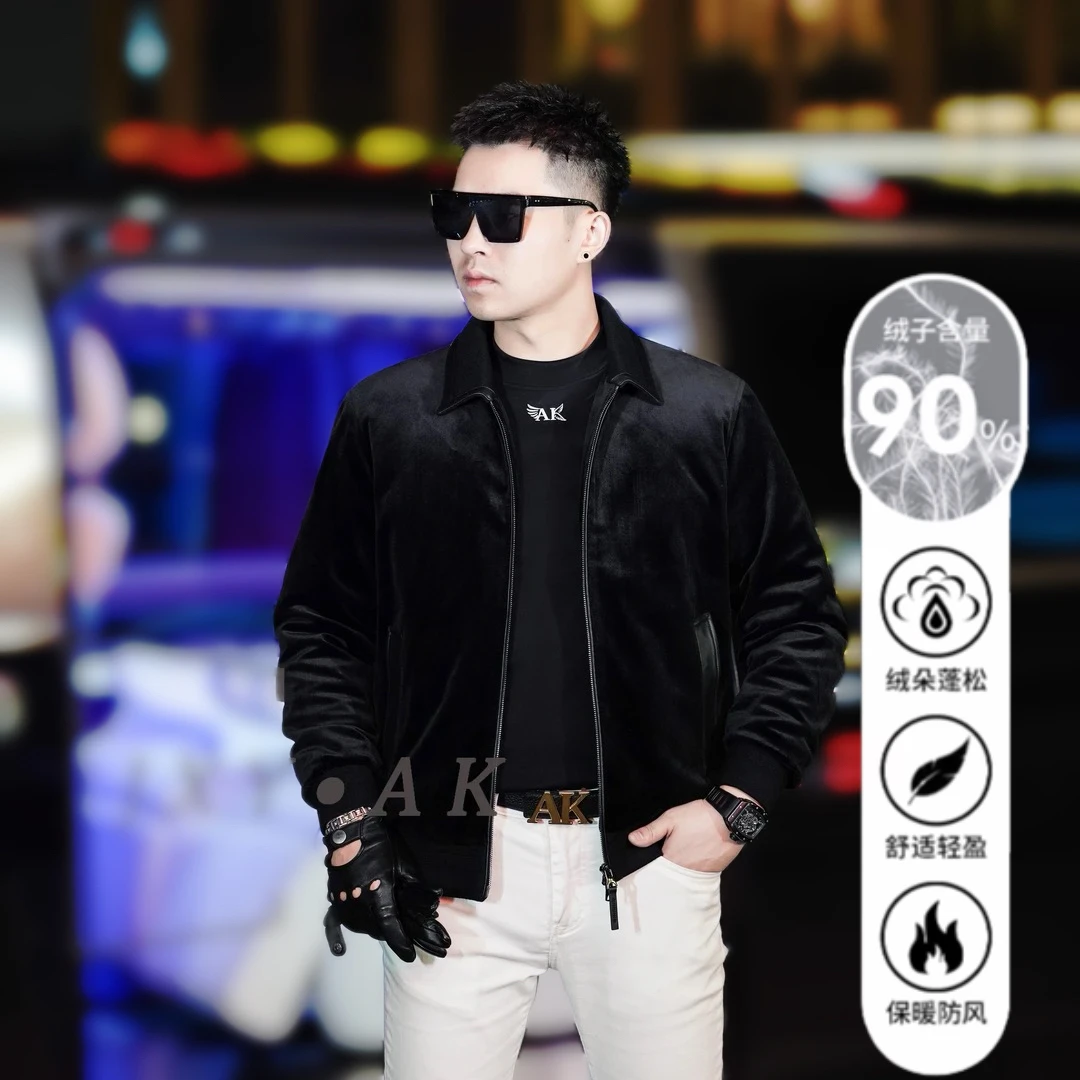 AK男士羽绒服户外加厚保暖白鸭绒蓄热保暖休闲短款翻领羽绒服外套