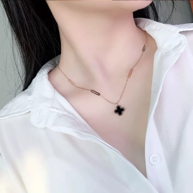 钛钢项链 黑白双面可带锁骨项链时尚轻奢百搭