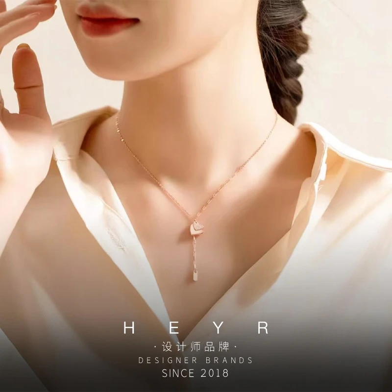 铜合金项链 【双爱心】流苏项链时尚百搭设计师款春夏锁骨链