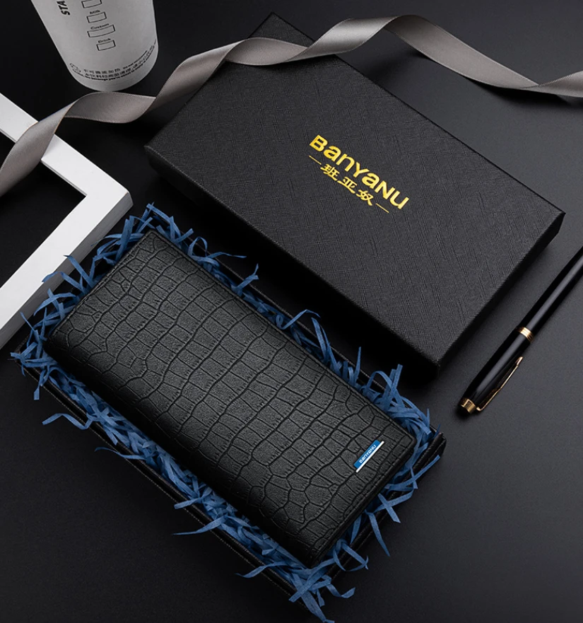 钱包男士真皮2025新款鳄鱼纹钱夹头层牛皮男式钱包长款手拿包皮夹