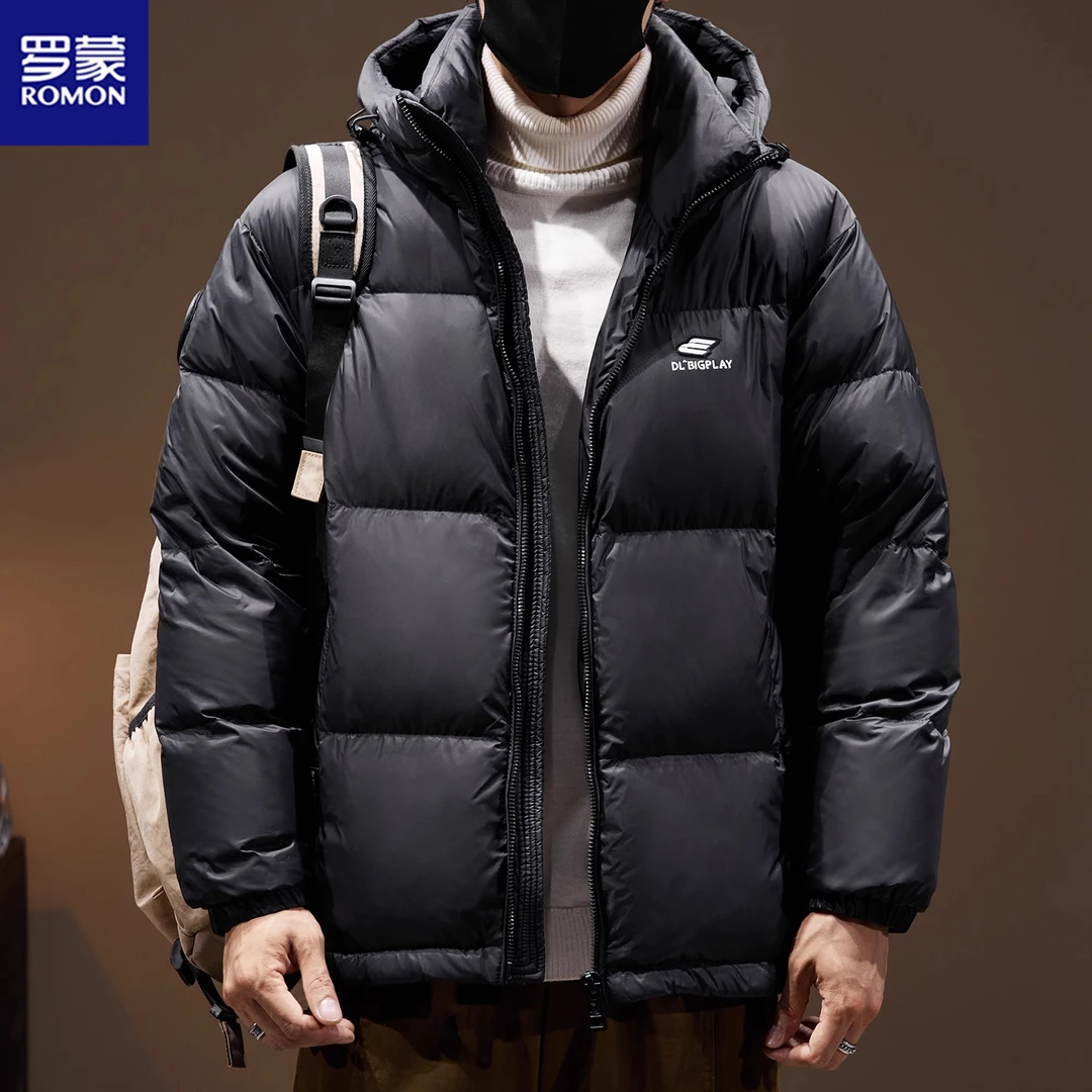 Romon/罗蒙百搭新款鸭绒羽绒服男士秋冬季时尚保暖连帽面包服外套