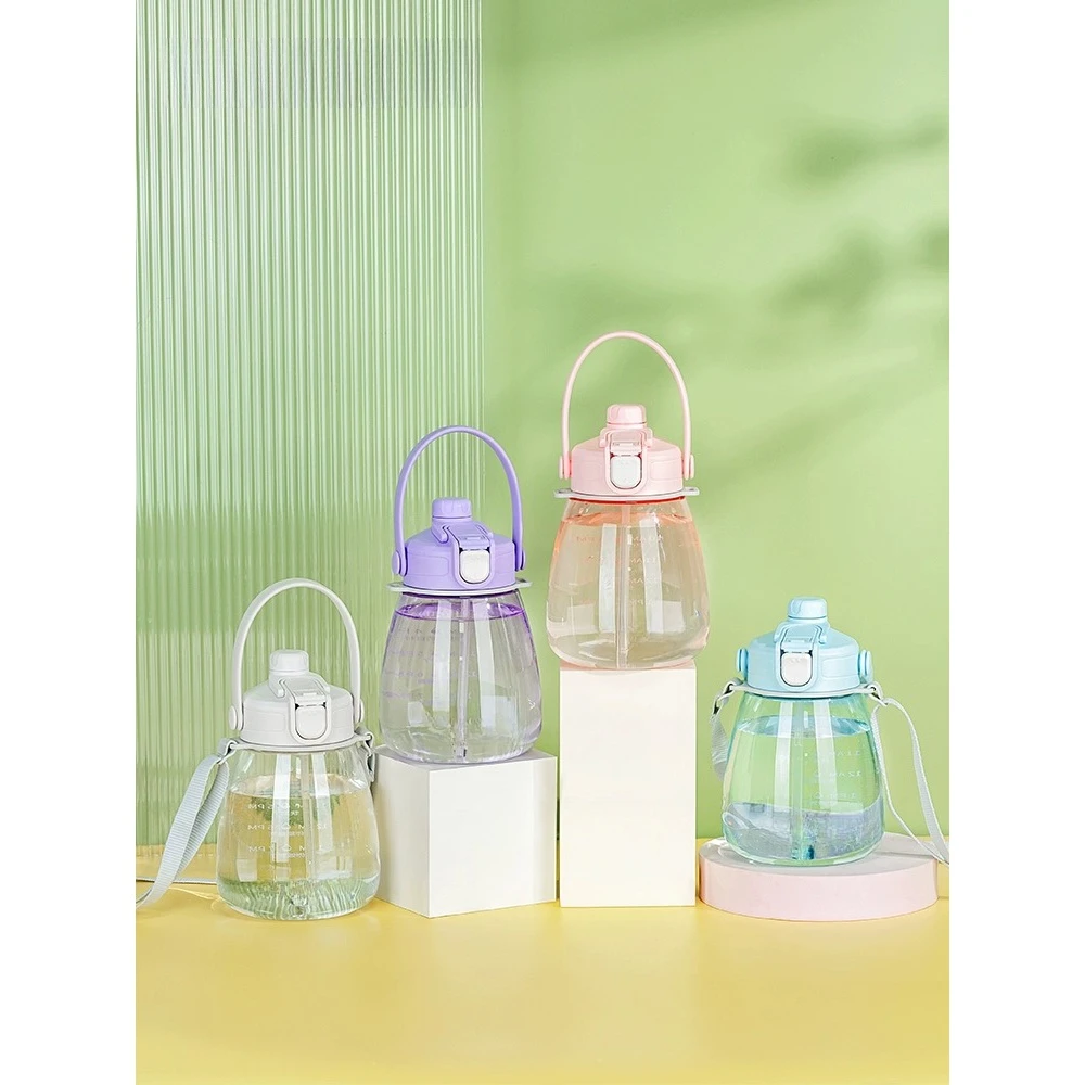 特百惠胖肚肚1.1L吸管水杯子大容量大肚杯男女旅行吸管便携水杯