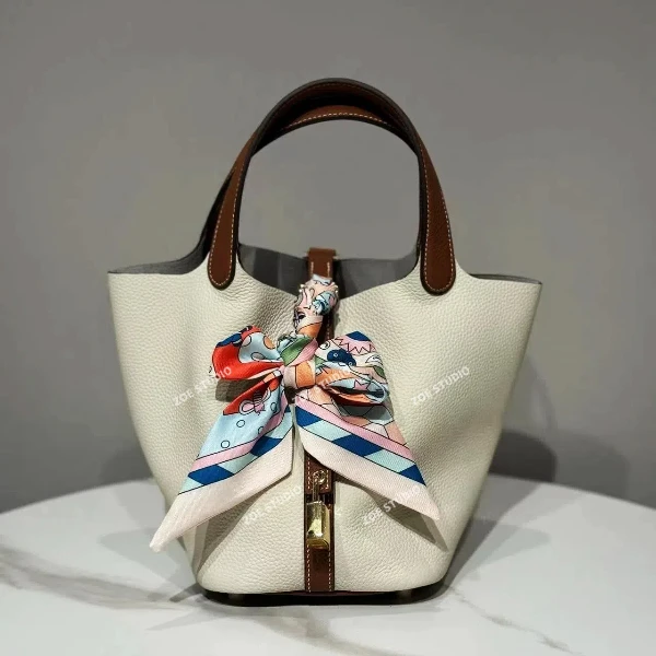 【佐伊甄选】XKY-6980-白配棕轻奢女士时尚休闲小众气质通勤托特包