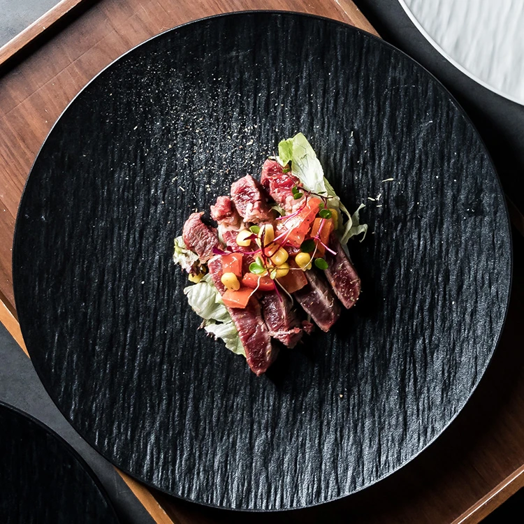 新岩石纹浅盘轻奢高级感盘子陶瓷牛排餐盘家用菜盘早餐西餐意面盘