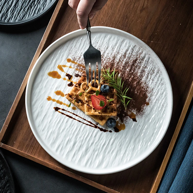 流沙护边盘牛排餐盘西餐盘平盘浅盘家用轻奢岩石纹陶瓷西餐乔迁