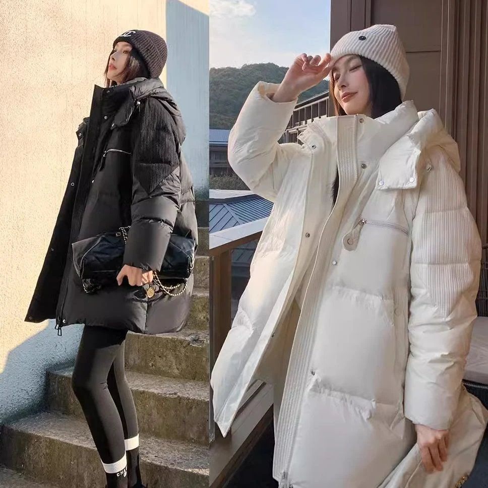 烈儿LRKS「小香呢羽绒」90白鸭绒拼呢料连帽针织羽绒L22YR0102