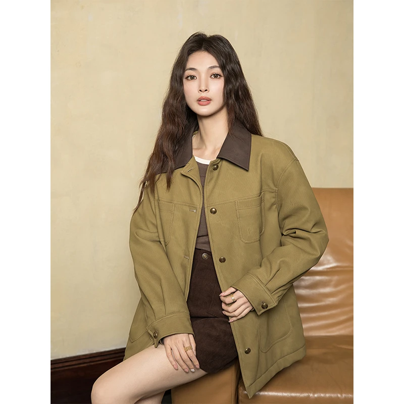 烈儿LRKS「小禾骆驼」阿拉善骆驼绒绵羊毛填充翻领撞色外套WTR991