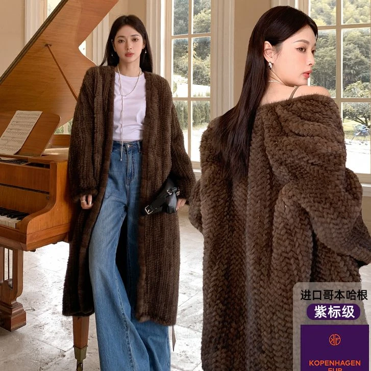 烈儿宝贝「梦中情貂」进口哥本哈根水貂编织长款外套L33PCN553