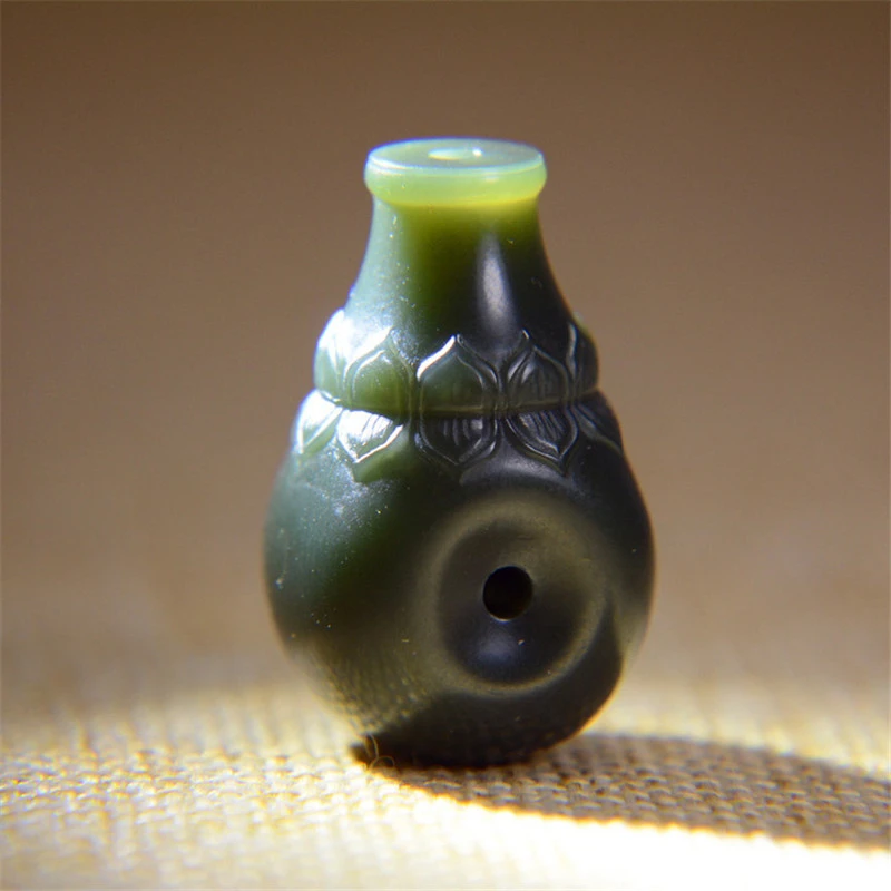和田玉三通文玩配饰塔青玉石天然一体佛头莲花款手串配件精雕保真