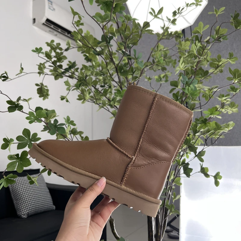 【羊皮毛一体】光面5825纯净版中筒加厚加绒雪地靴加厚