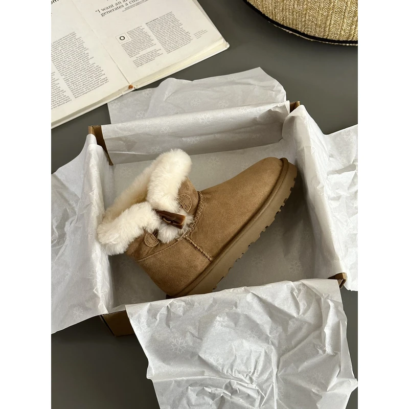 【羊皮毛一体】一粒牛角扣网红时尚百搭低款雪地靴